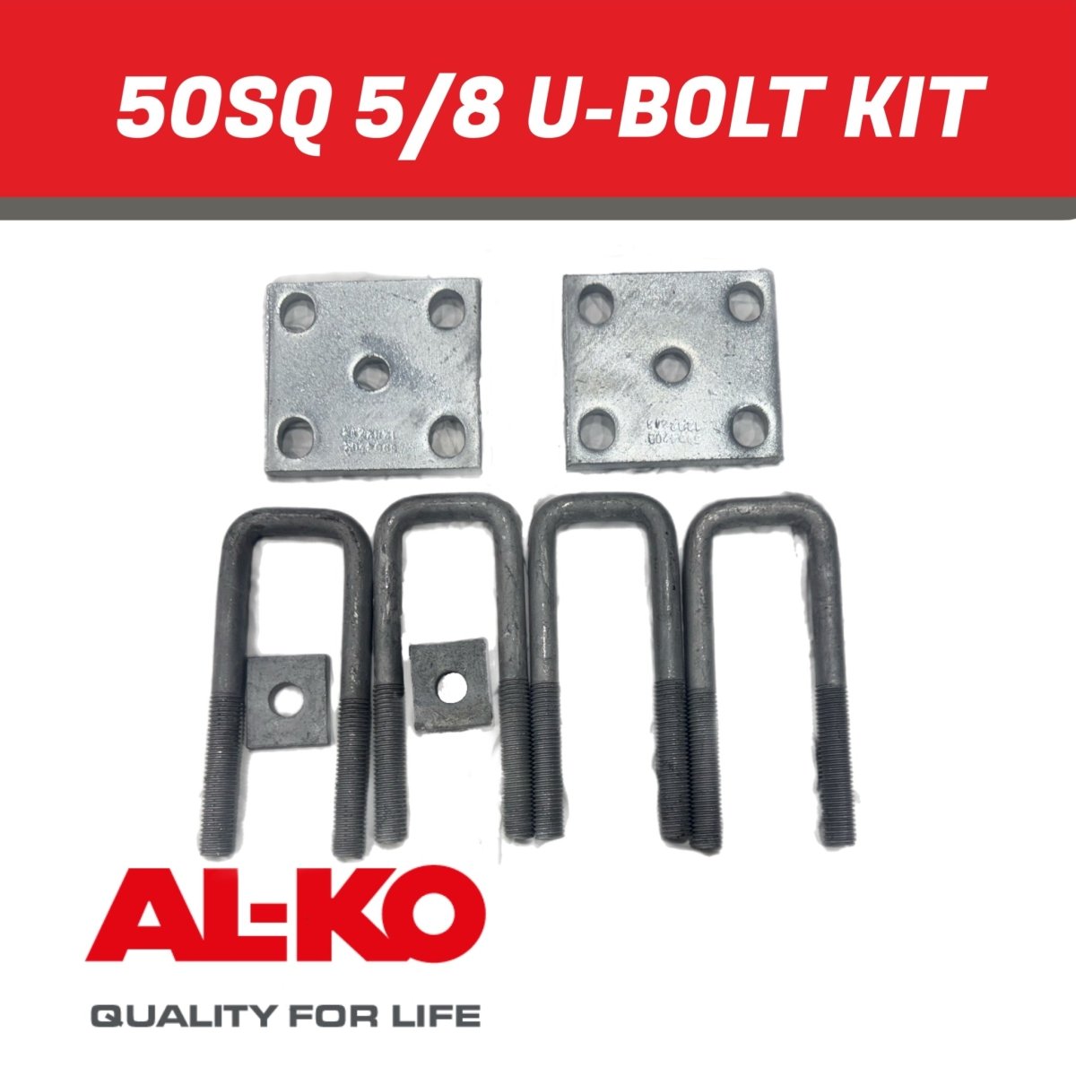 AL-KO 45 mm Square U-Bolt Fish Plate Kit – 5/8″ Galvanised (7LF