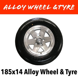 14 INCH ALLOY WHEEL AND LT TYRE (Multiple Sizes) - R&M Trailer Spares14WTA - 1