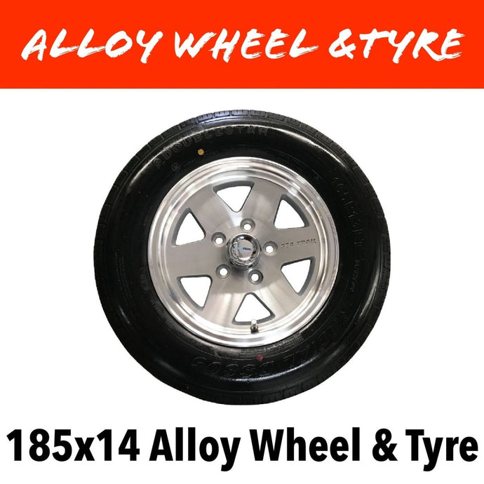 14 INCH ALLOY WHEEL AND LT TYRE (Multiple Sizes) - R&M Trailer Spares14WTA - 1