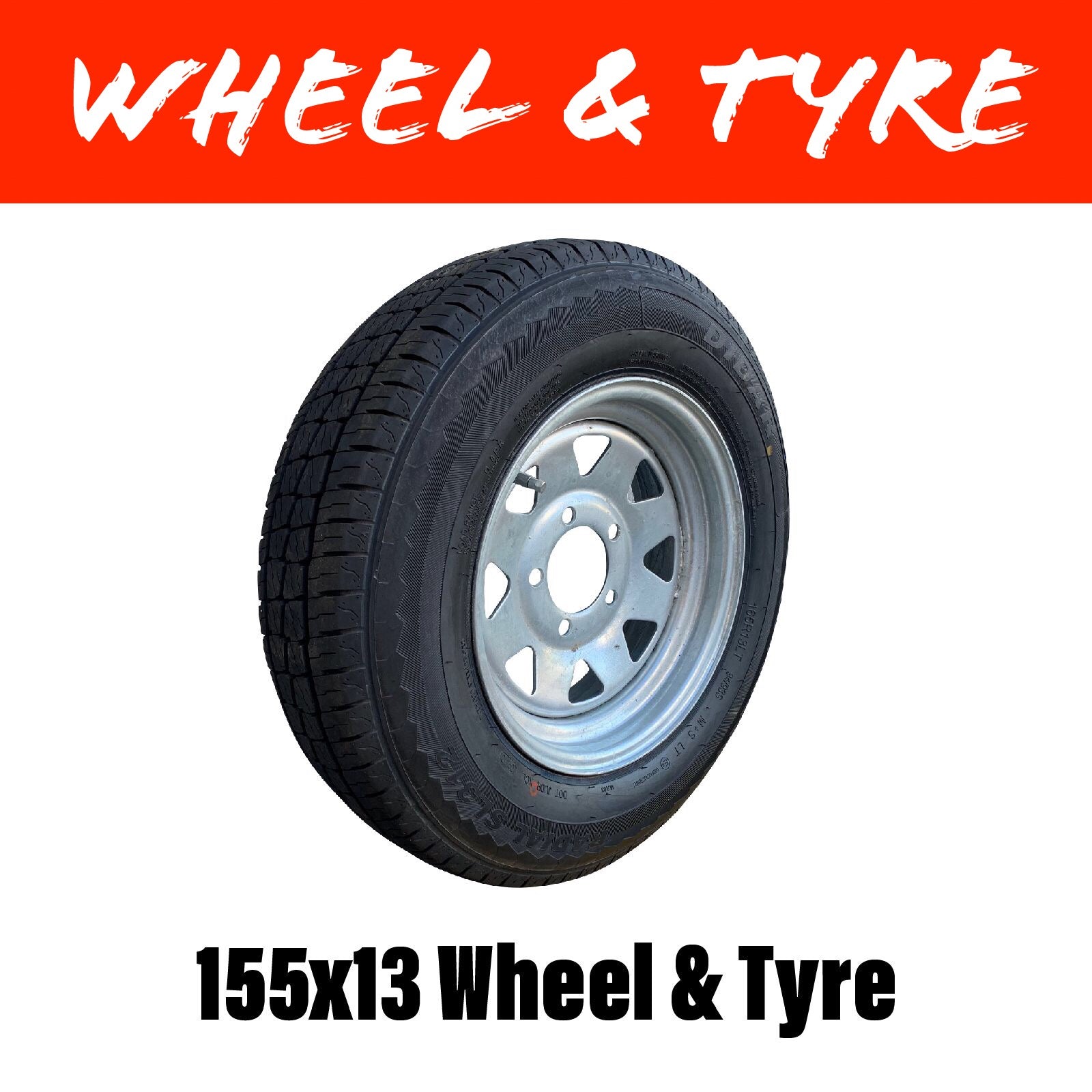 13 INCH GALVANISED WHEEL AND TYRE (MULTIPLE SIZES)