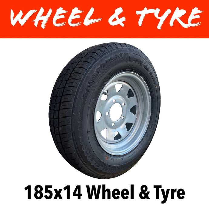 14 INCH GALVANISED WHEEL AND LT TYRE (MULTIPLE SIZES)