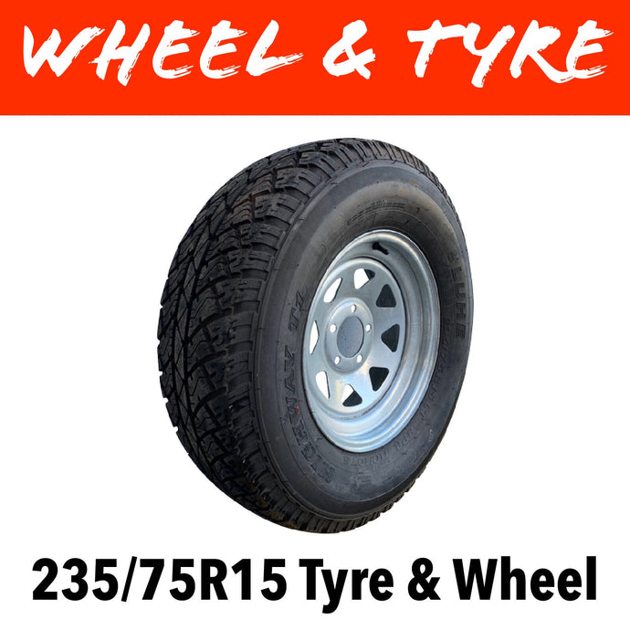 15 INCH GALVANISED WHEEL AND LT TYRE (MULTIPLE SIZES)