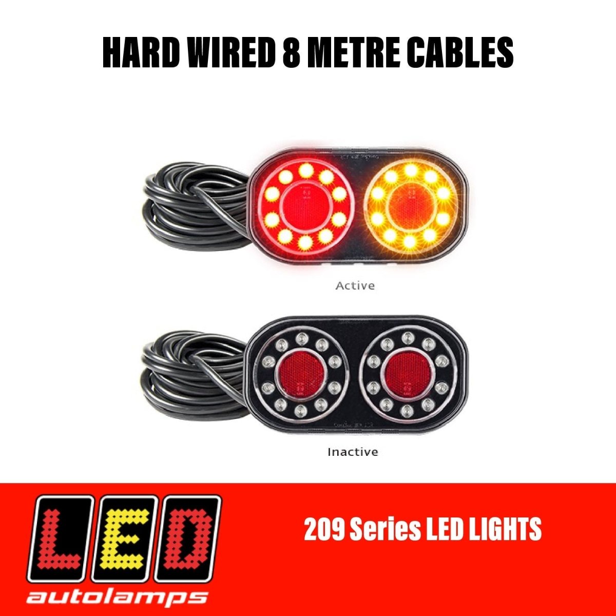 LED AUTOLAMPS 209 Series Tail Lights with 8M Hardwired Cables - R&M Trailer Spares209GARLP2/8M