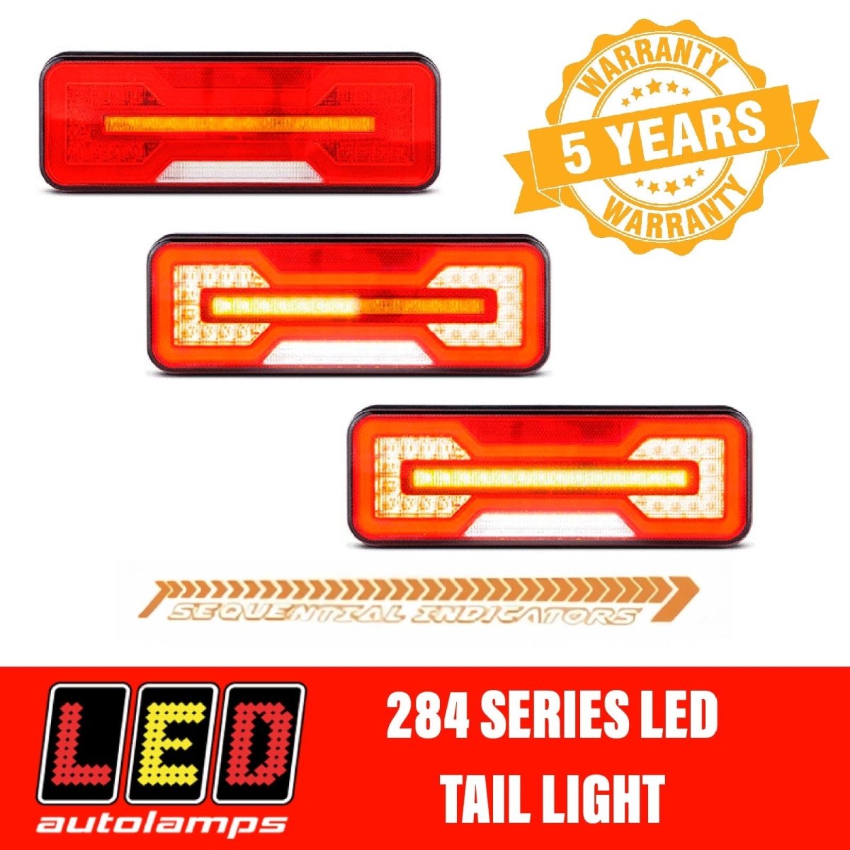 LED AUTOLAMPS 284ARWM - 2 Sequential LED Light Lights with Reverse Light Pair - R&M Trailer Spares284ARWM - 2