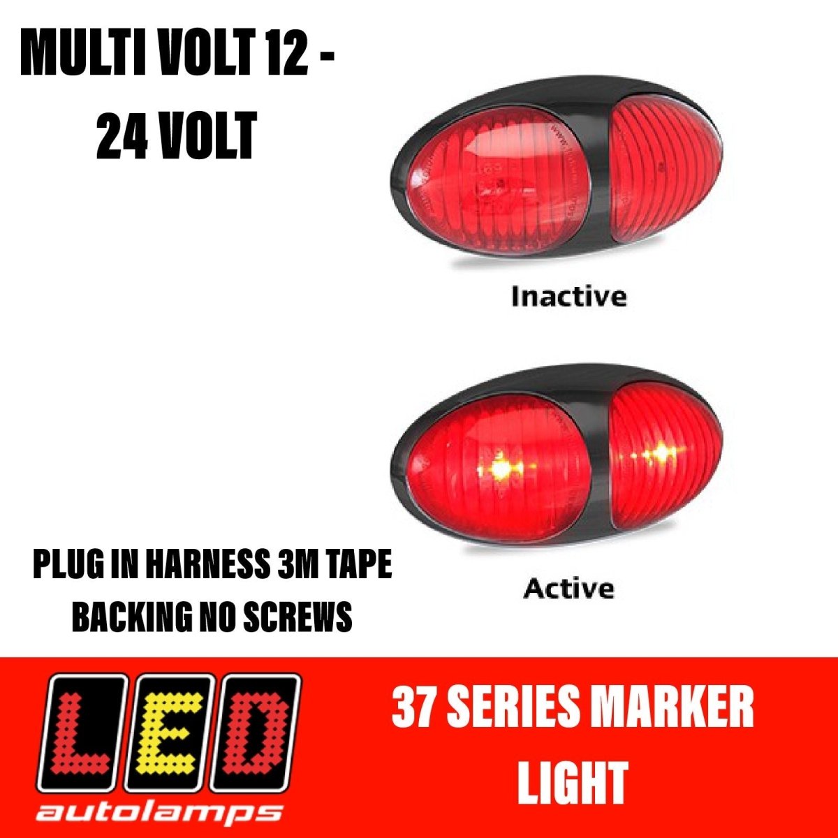 LED AUTOLAMPS Red Marker Lamp Easy Fit 3M Tape 5 Year Warranty - R&M Trailer Spares37RM