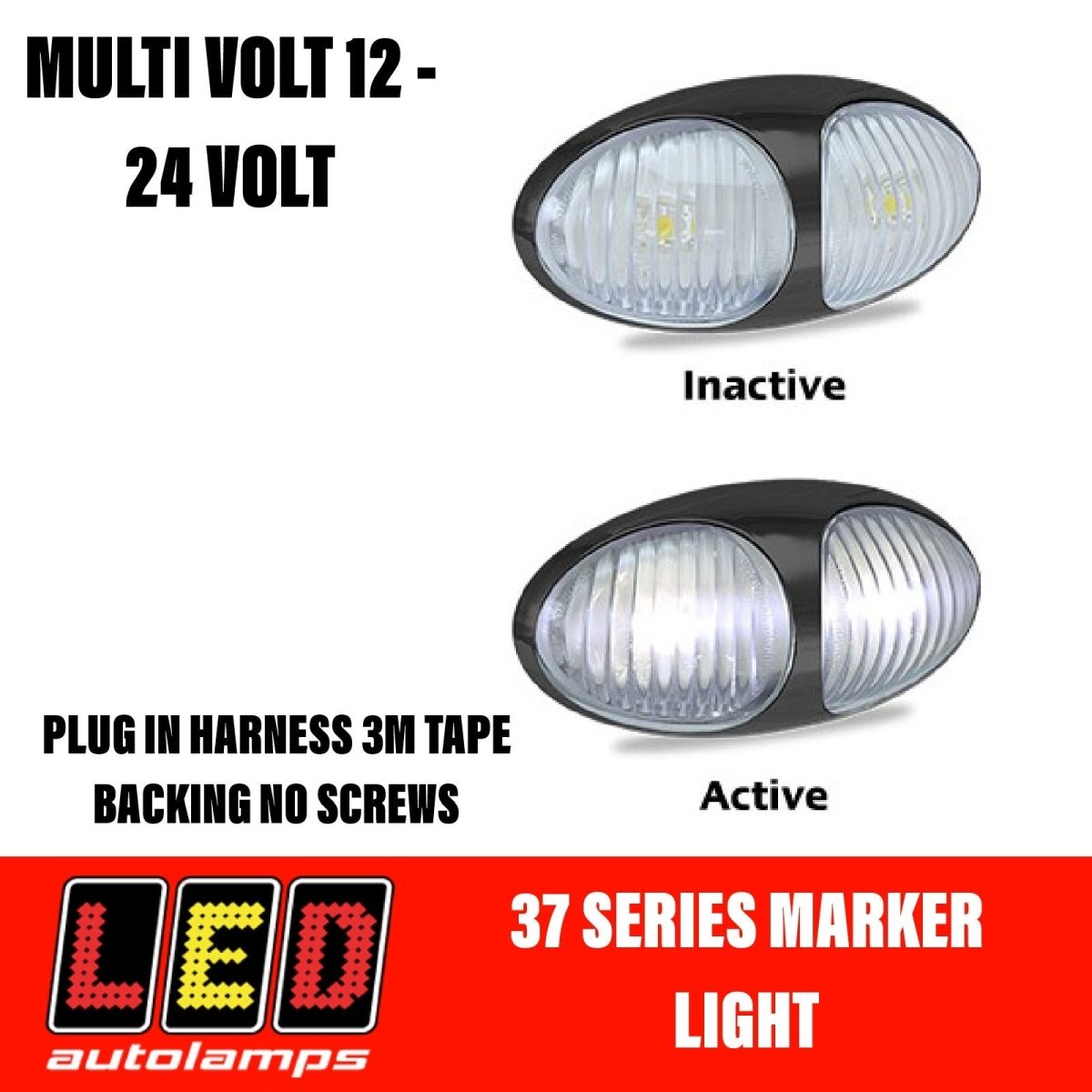 LED AUTOLAMPS White Marker Lamp Easy Fit 3M Tape 5 Year Warranty - R&M Trailer Spares37WM