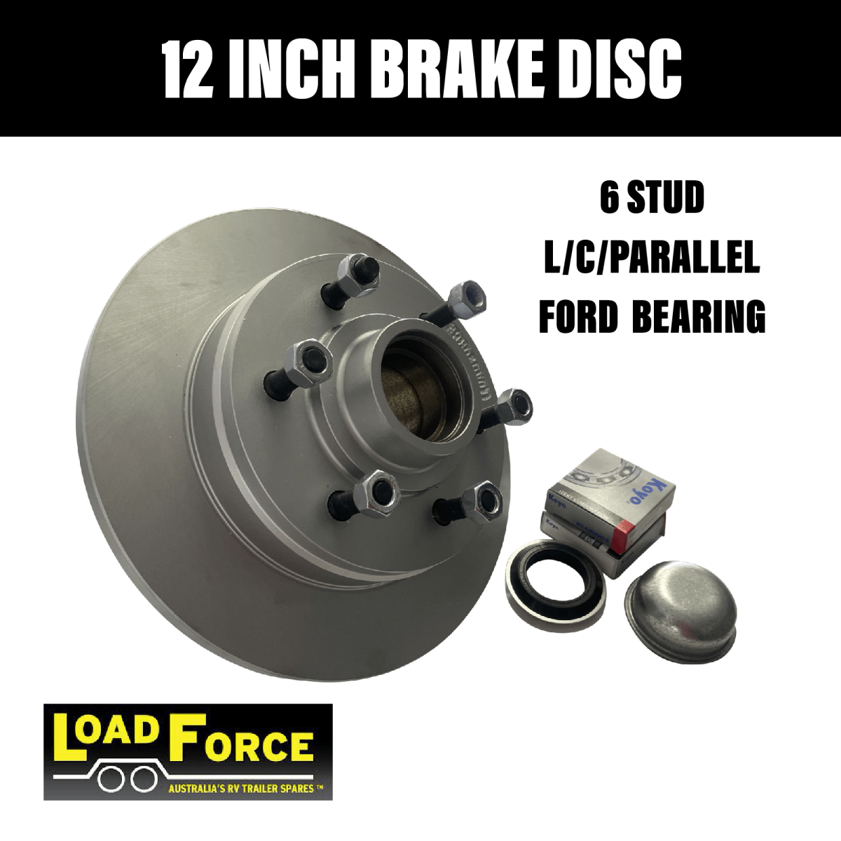 LOADFORCE 12 INCH 6 STUD BRAKE DISC WITH Japanese Parallel Bearings - R&M Trailer SparesDH58LPG