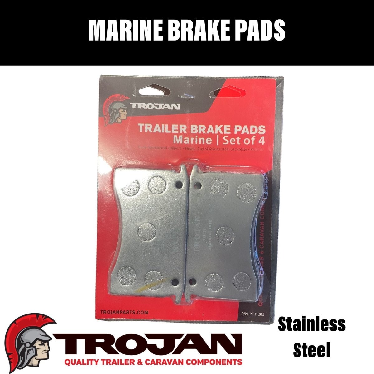 Trojan Stainless Steel Brake Pads Suit Mechanical Calipers - R&M Trailer SparesPT11203